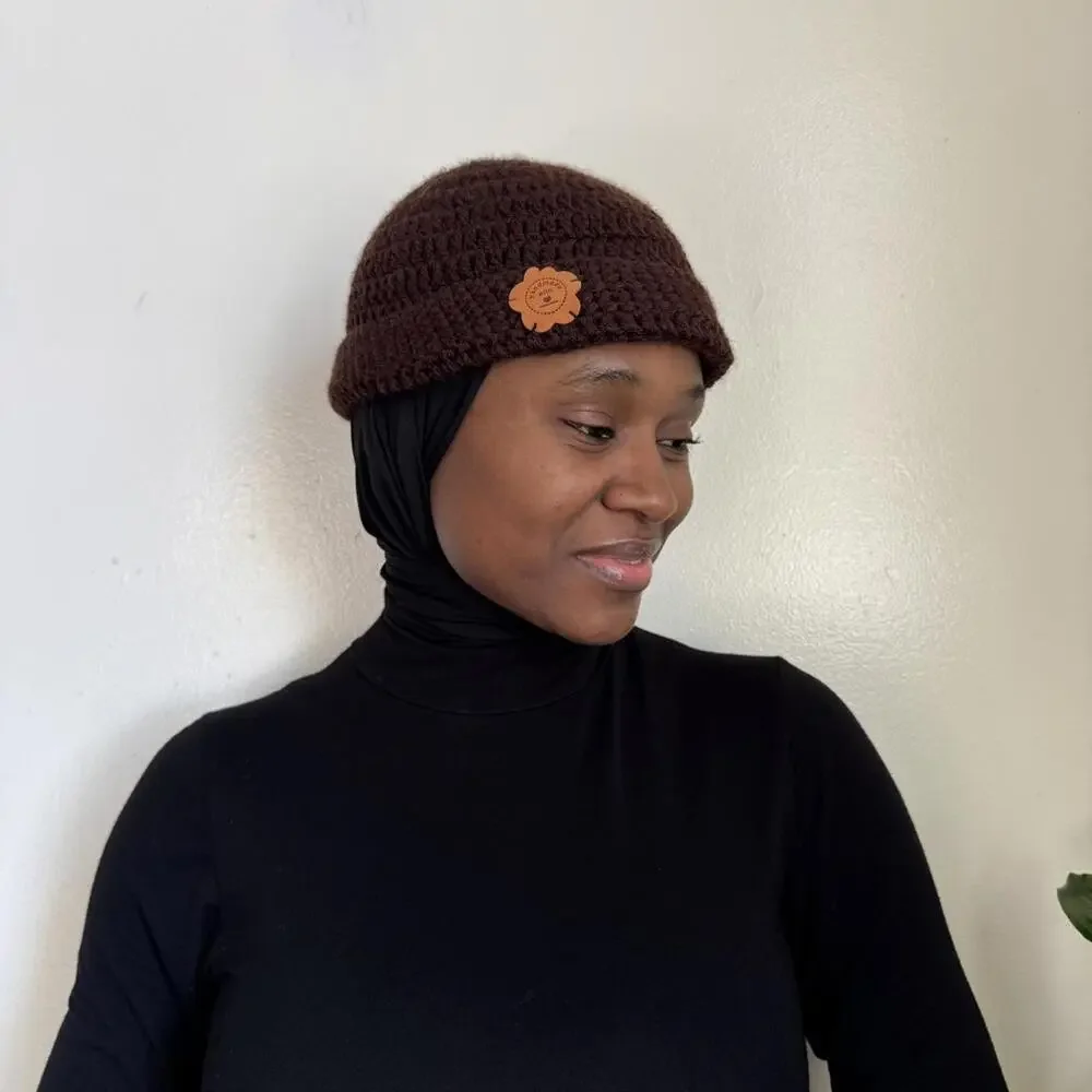 Brown hand made boho crochet beanie hat‎